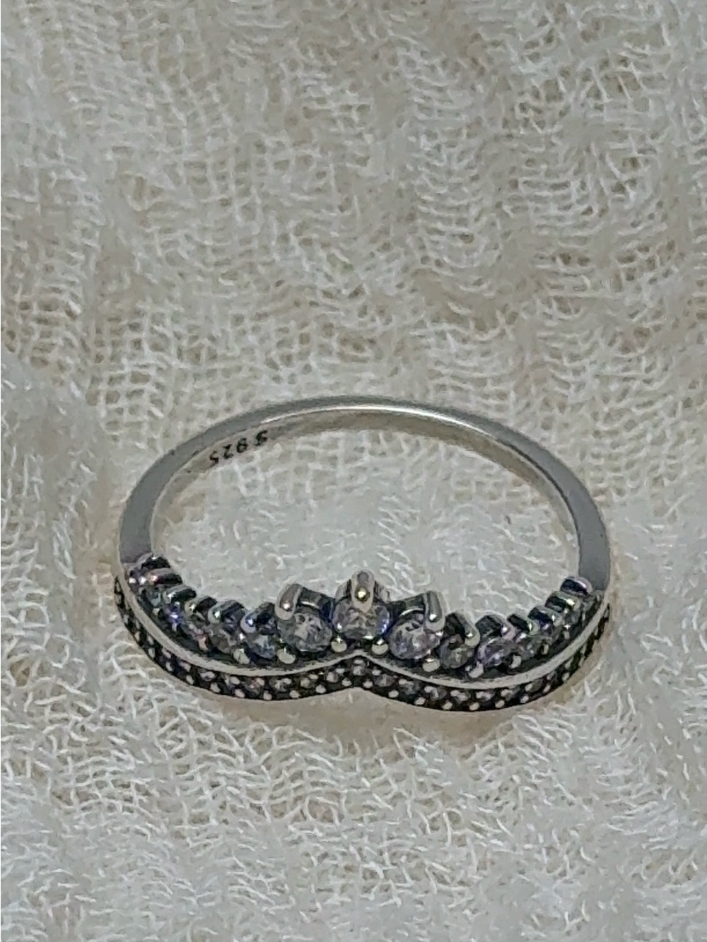 Sterling Silver Crown-Style CZ Stackable Ring in Silver, Size 6